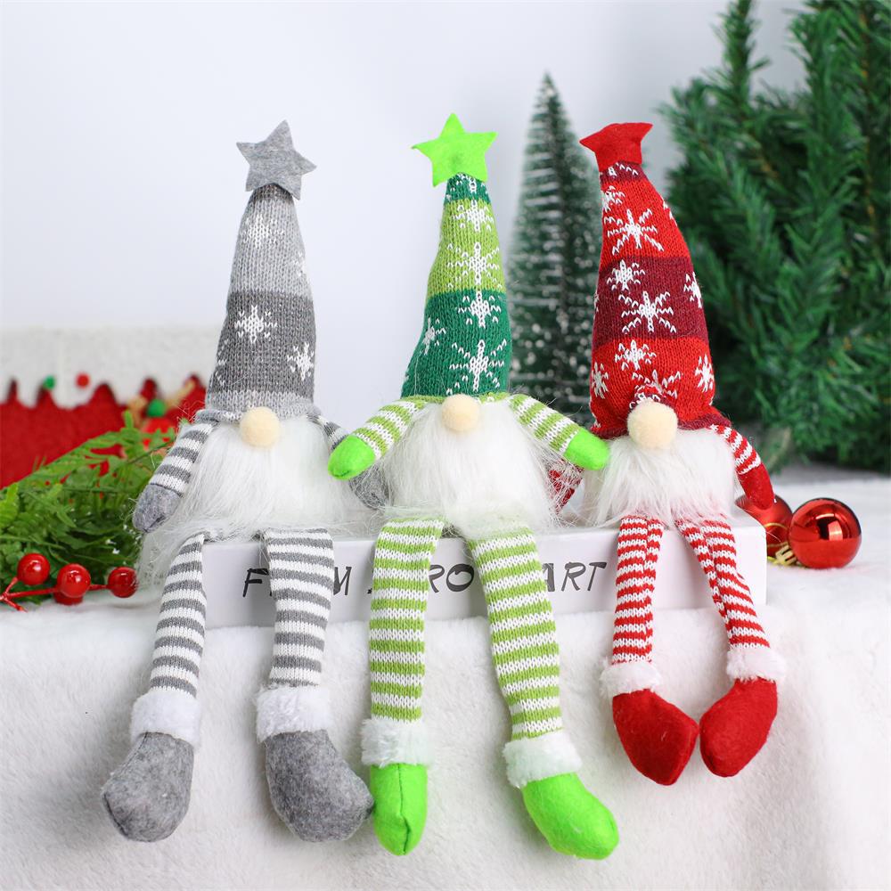 Christmas Decorations: Cross-border Christmas dwarf dolls, glowing knitted long and short legs, faceless ornaments, in red, green and gray. In stock pic 4