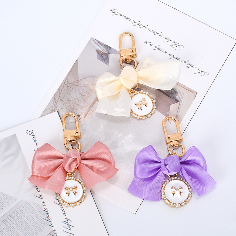 创意小香风蝴蝶结钥匙扣链 可爱女生包包挂件ins爱心珍珠挂饰礼物详情8