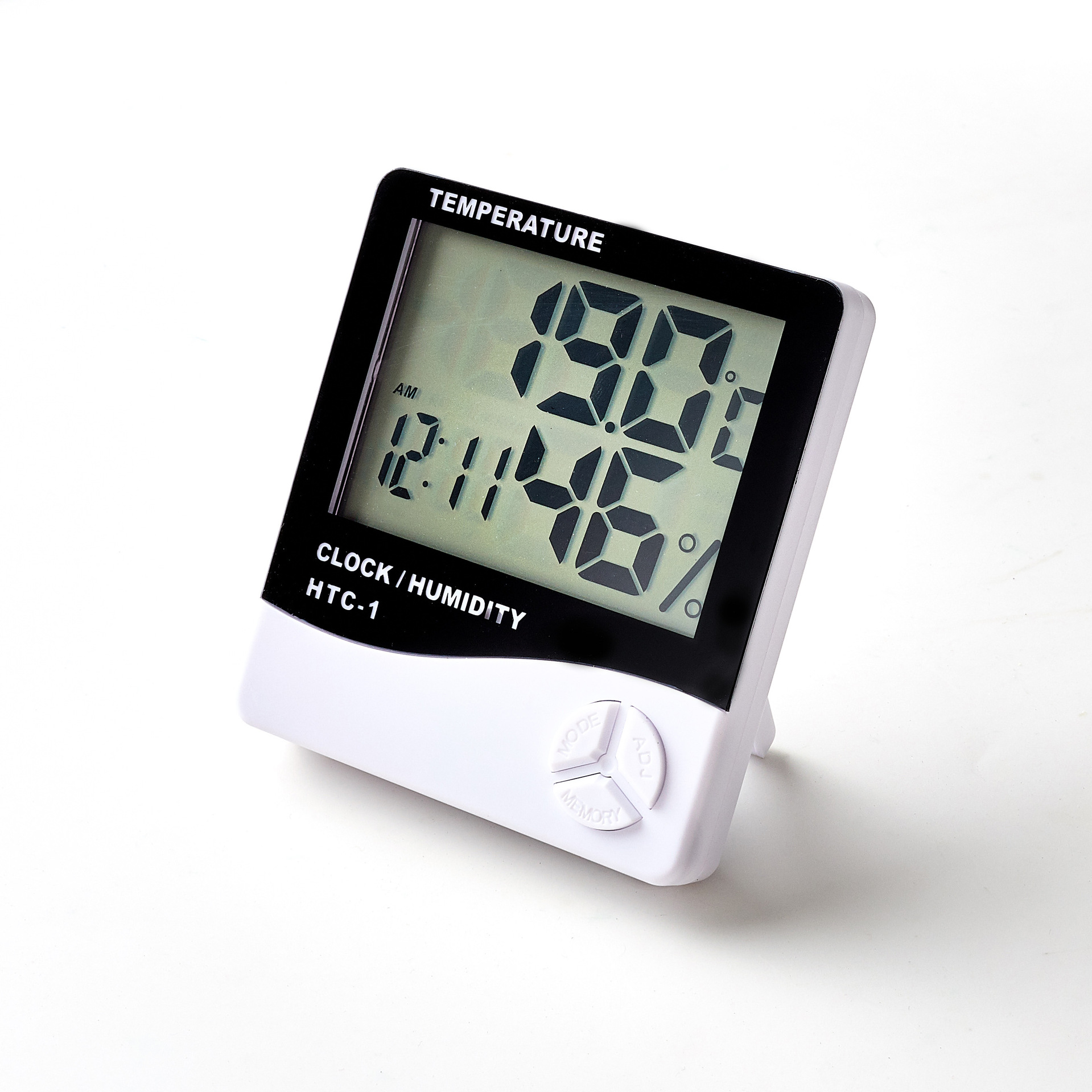 Factory direct supply of HTC-1 indoor electronic thermometer alarm clock, creative home large-screen temperature and humidity meter gift pic 2