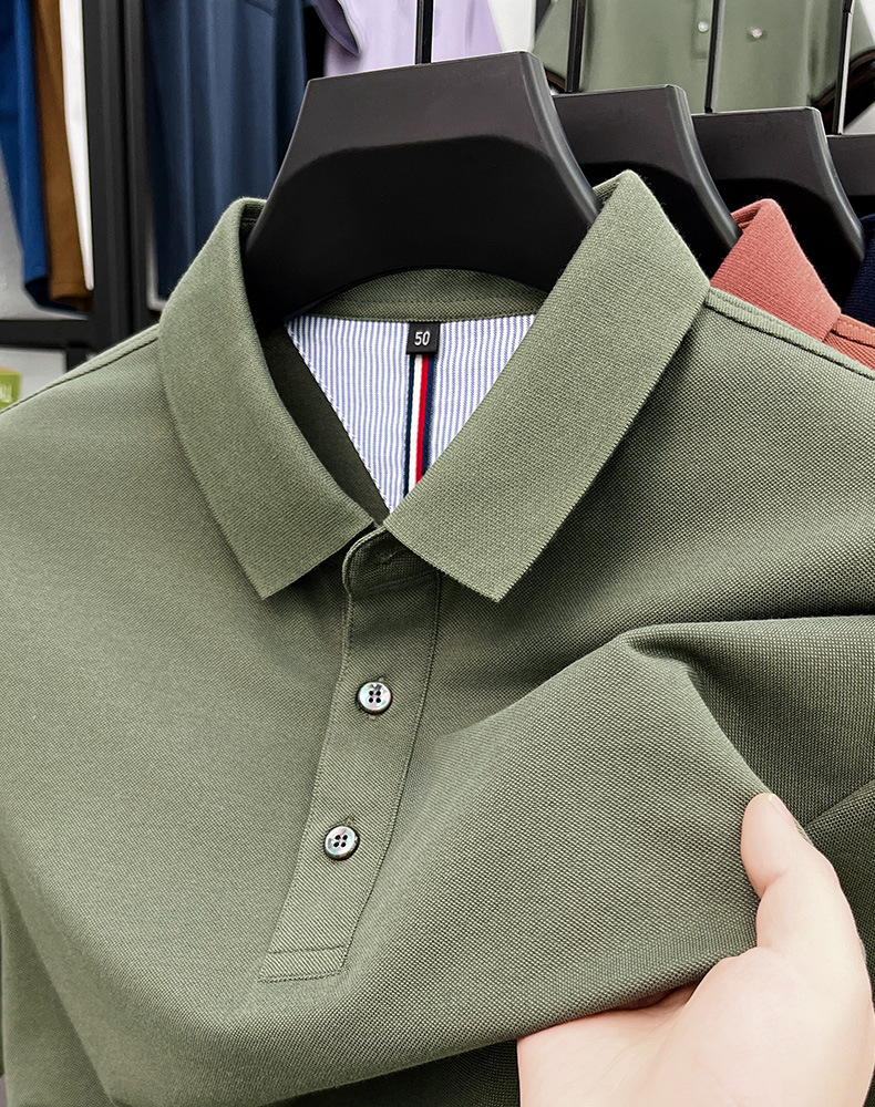 细珠地纯棉polo衫短袖男夏季新款中年纯色商务休闲翻领男士t恤详情25