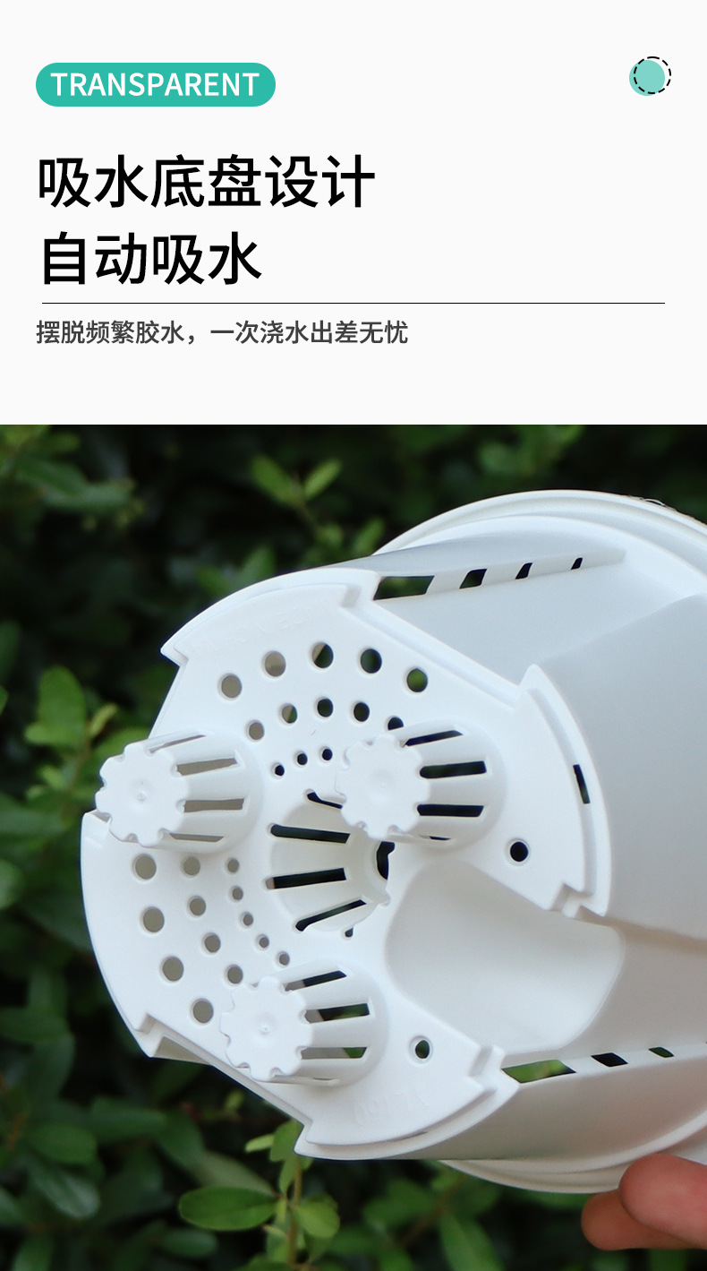 新款储水透明青山盆自吸水懒人盆控根盆朱顶红蝴蝶兰塑料花盆批发详情15