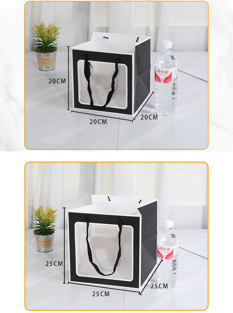 Thickened square packaging bags, flower wedding square gift bags, transparent window hand-held gift bags, paper bags wholesale pic 3