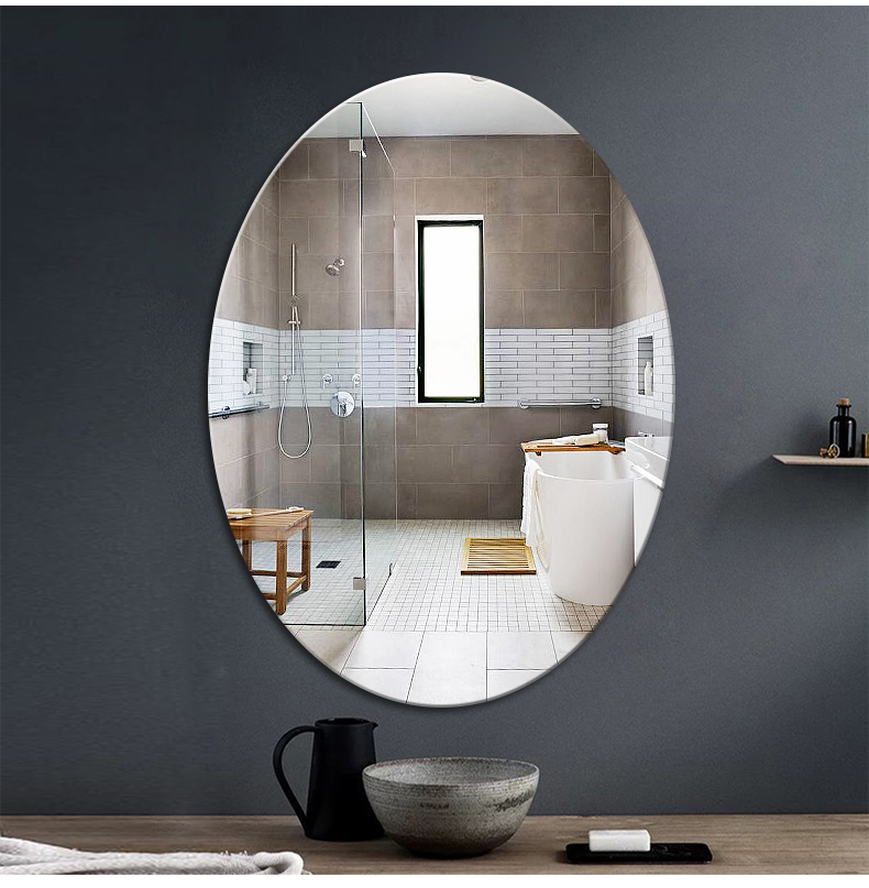 浴室镜卫生间镜子免打孔贴墙椭圆形自粘贴梳妆壁挂镜化妆镜圆茹遇详情11