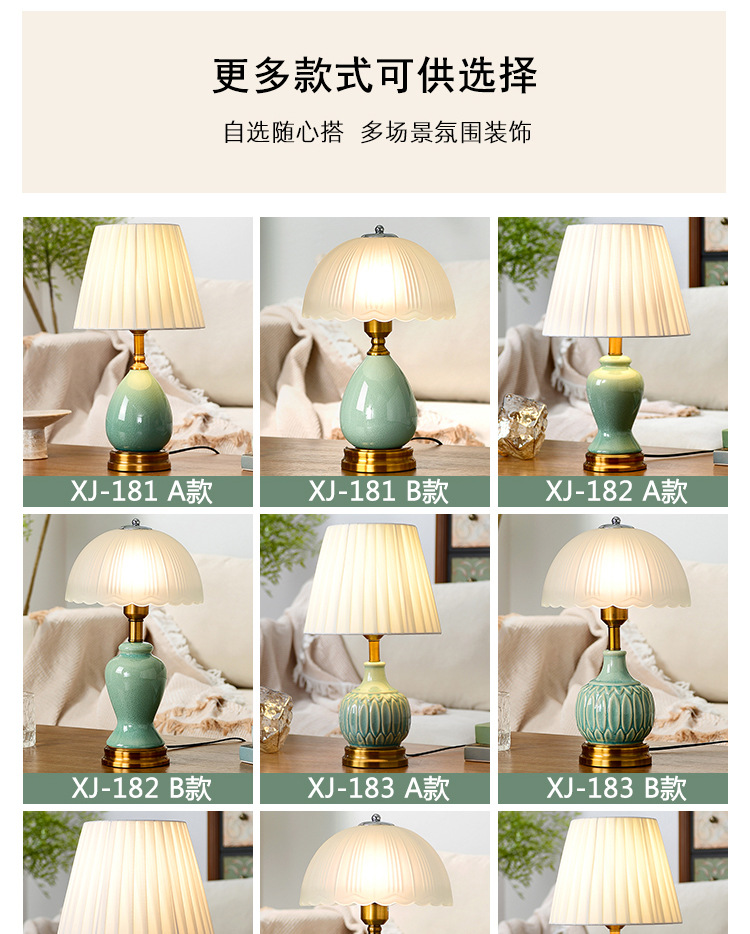 陶瓷台灯美式复古卧室床头台灯网红爆款中山灯具跨境电商外贸工厂详情4