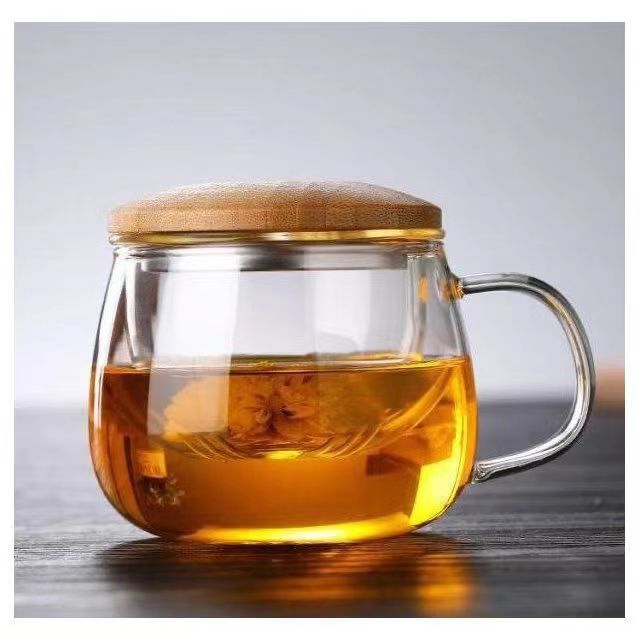High borosilicate heat-resistant glass cups, covered filter water cups, flower tea cups, transparent round fun tea brewing cups, three-piece cups for office use pic 6