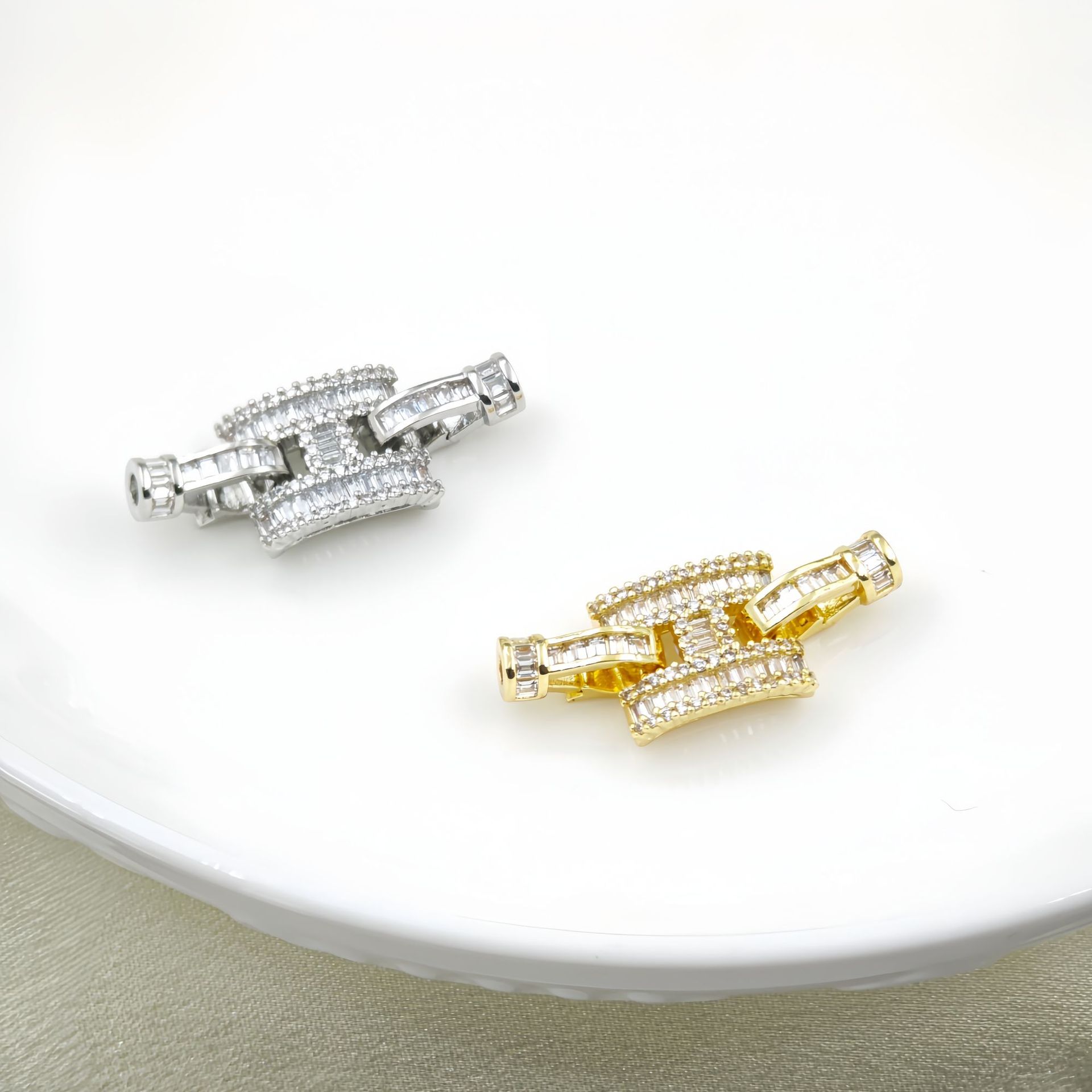 新款diy珍珠饰品配件 T方钻项链手链连接铜镀真金扣子 半成品空托详情7