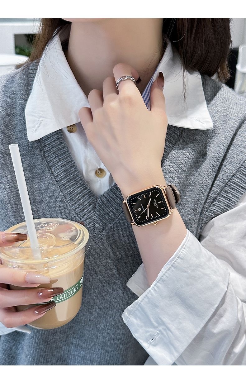 手表女士2024新款轻奢日历小众方形休闲时尚气质精致皮带腕表男女详情8