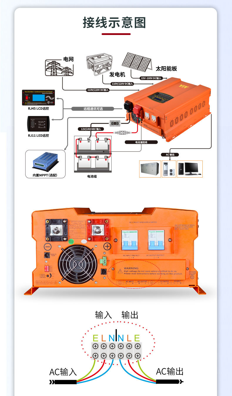 yiyen10KW太阳能逆变器10000W弦波通用大功率单相220V批发详情7