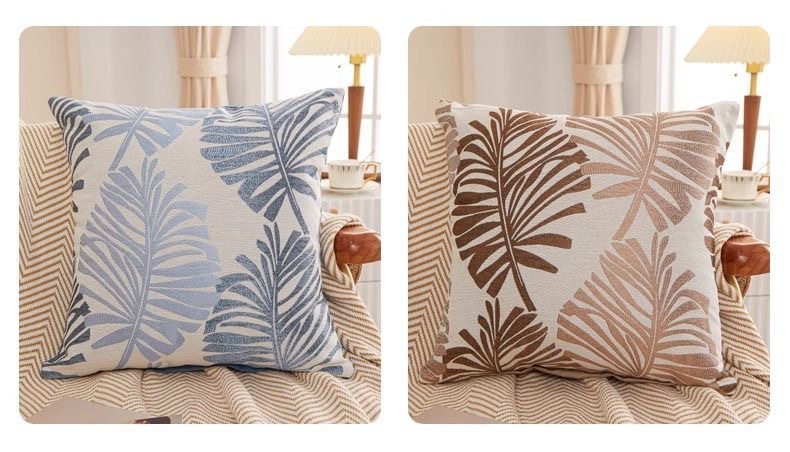 Simple linen, large leaf jacquard fabric, pillowcase, cushion, fabric sofa, pillow, living room, office pic 11