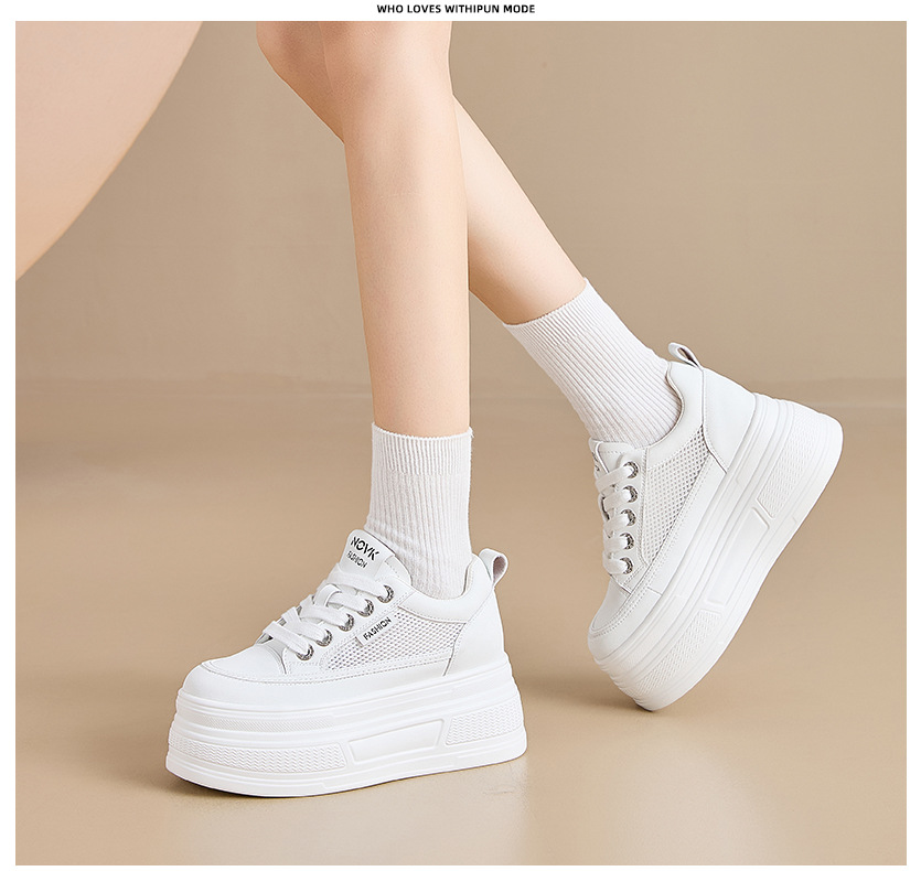 The thick-soled, insole, breathable white sneakers are a perfect match for women and are a new sporty casual shoe for Spring and summer 2025 pic 11
