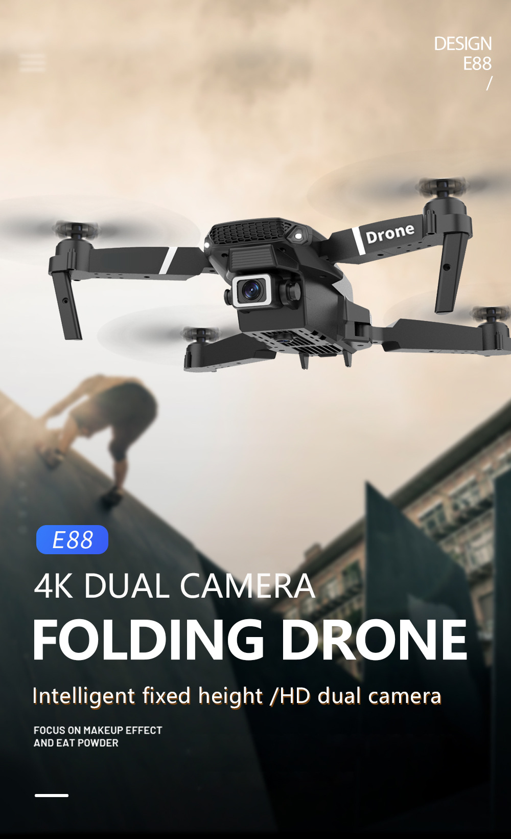 Cross-border E88 high-definition dual-camera folding drone, long-lasting endurance, easy to carry, intelligent obstacle avoidance remote control aircraft for foreign trade pic 2