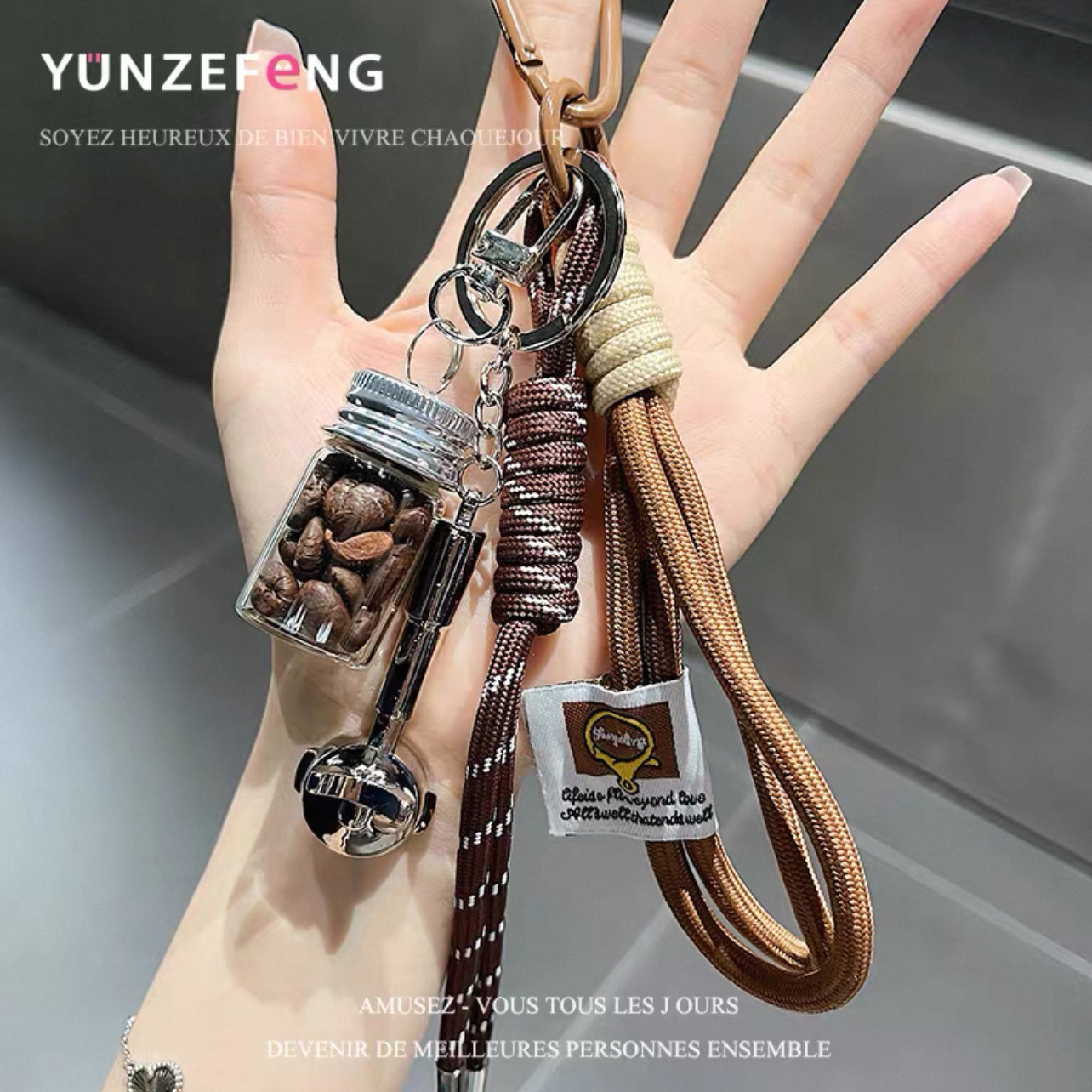 跨境现货miu系咖啡罐包包挂件真咖啡豆瓶子包挂金属咖啡壶挂饰品详情15