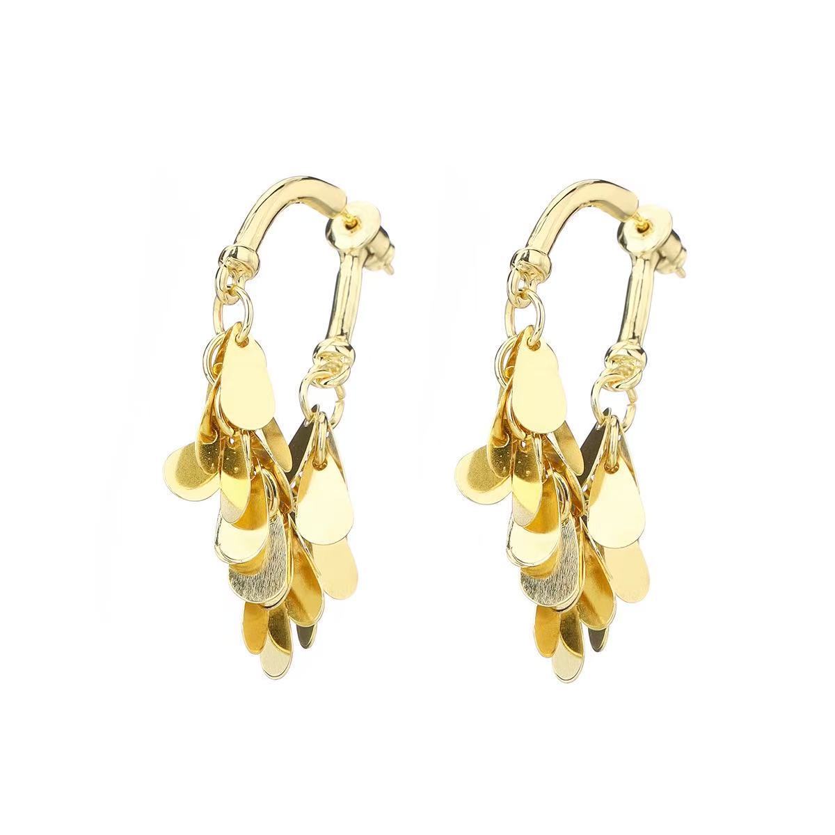 个性金属感麦穗树叶流苏耳扣时尚气质高级感小众百搭耳环女详情2