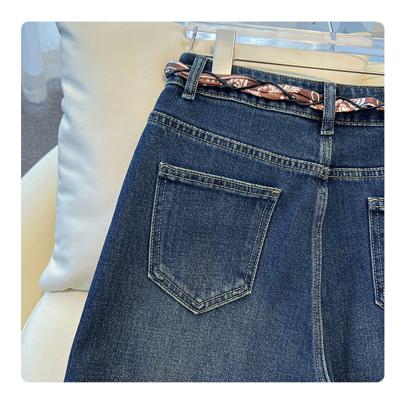 复古蓝加绒阔腿牛仔裤女春秋款2026新款复古宽松垂感小个子直筒裤详情12