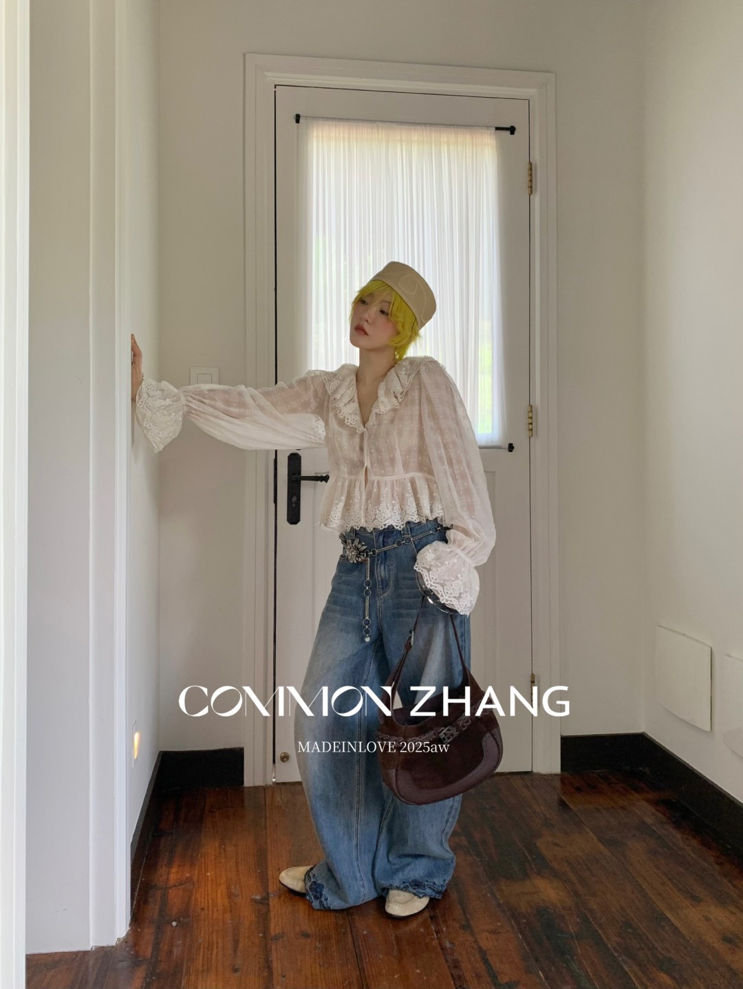 CZ ZHANG Early Autumn French sweet Lace collar flared sleeves see-through polka dot shirt for women B33039 pic 12