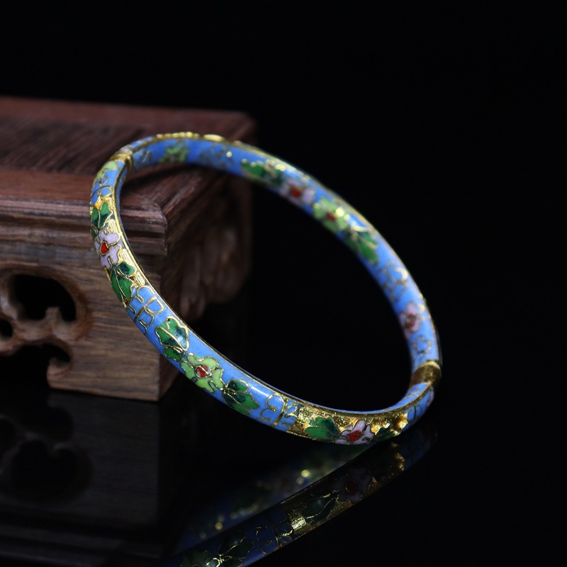 Beijing Cloisonne vintage collectibles, classical ethnic style copper body cloisonne enamel jewelry, semi-gold base bracelet pic 4
