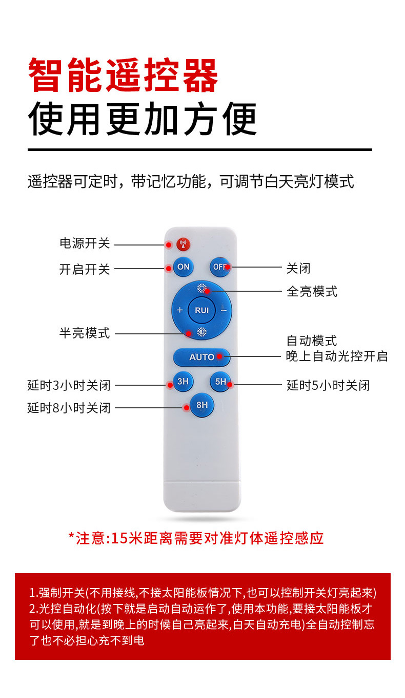 大功率太阳能灯路灯庭院灯太阳能板100W防水照明详情20