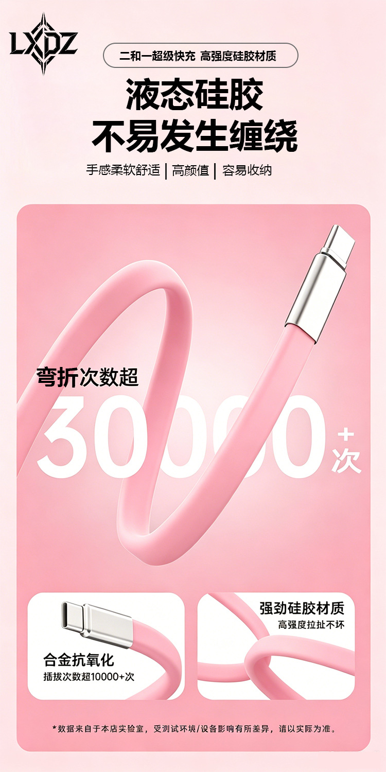二合一液态硅胶240W充电线适用苹果手机平板笔记本超级快充数据线详情3