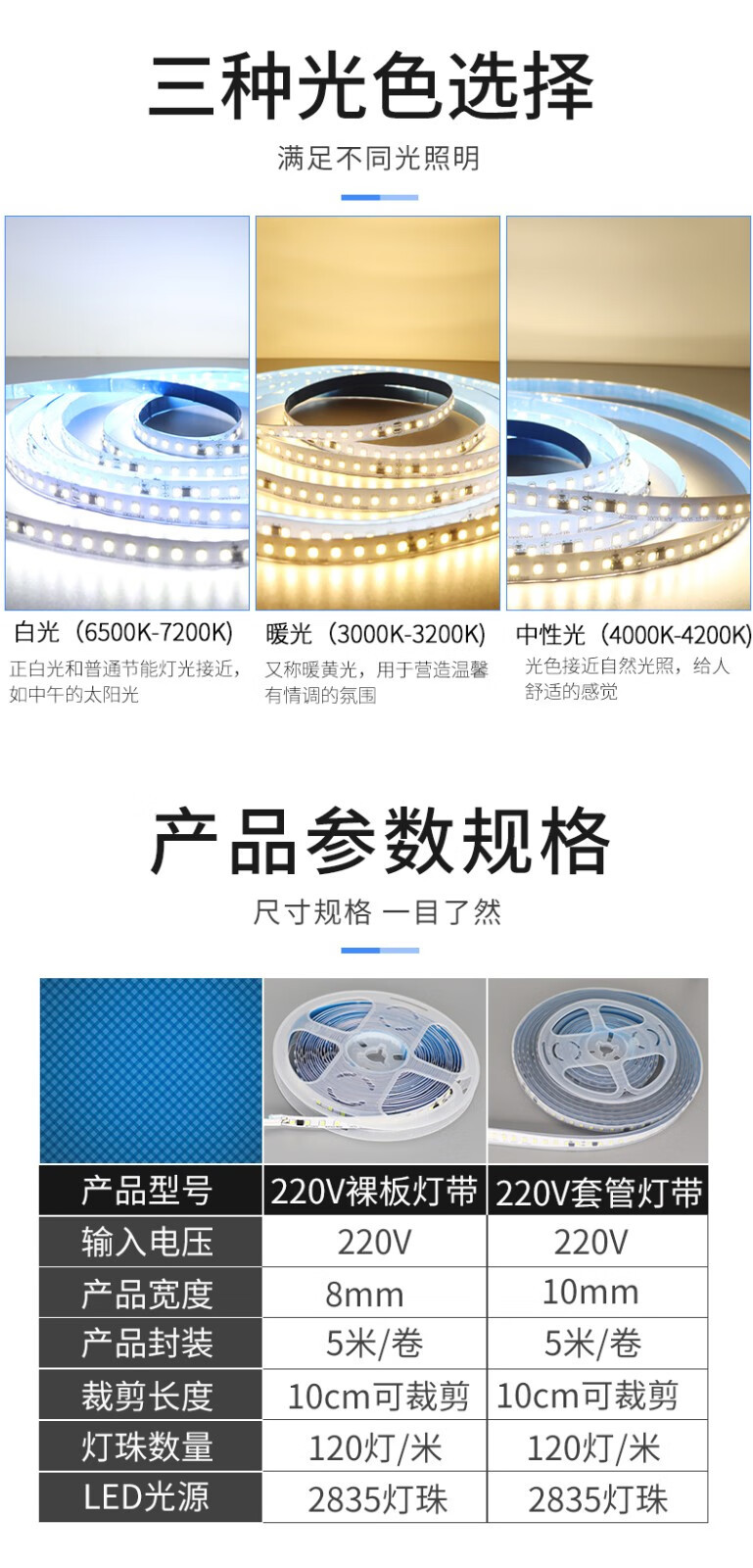 led高压cob灯带一灯一剪220v防水自粘高亮家用吊顶线型灯光源灯条详情3