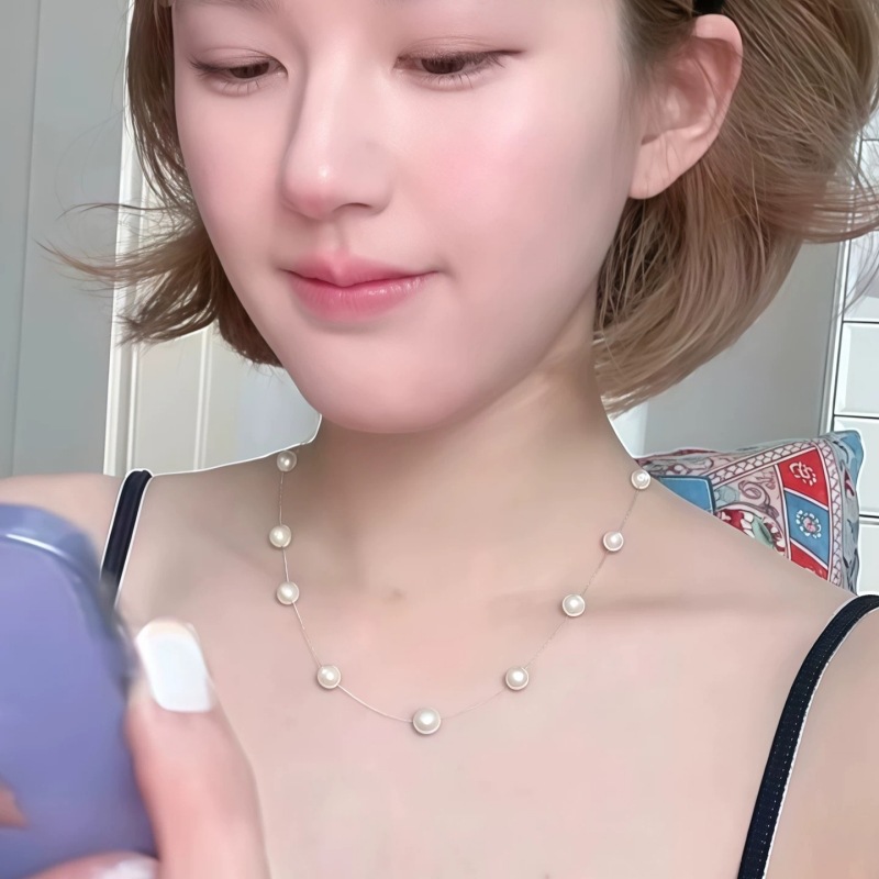 MOON家恋夏人鱼珍珠项链赵露思同款简约气质满天星淡水珍珠锁骨链详情6