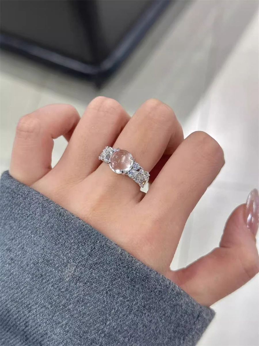 新中式冰透玉髓戒指女时尚小众设计食指戒轻奢高级感锆石开口指环详情12