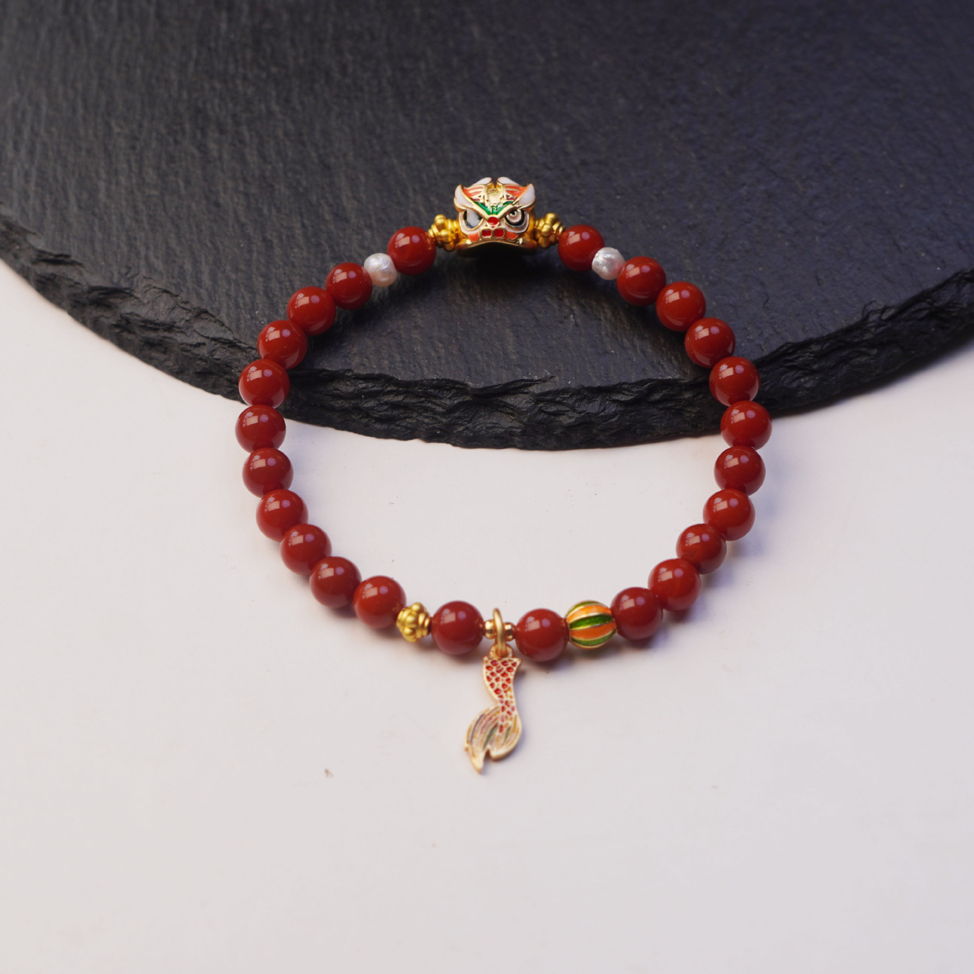 Nine Purple Li Fire Red Agate dragon Head and Tail agate beaded bracelet for women to attract wealth, traditional Chinese style gift and accessory pic 2