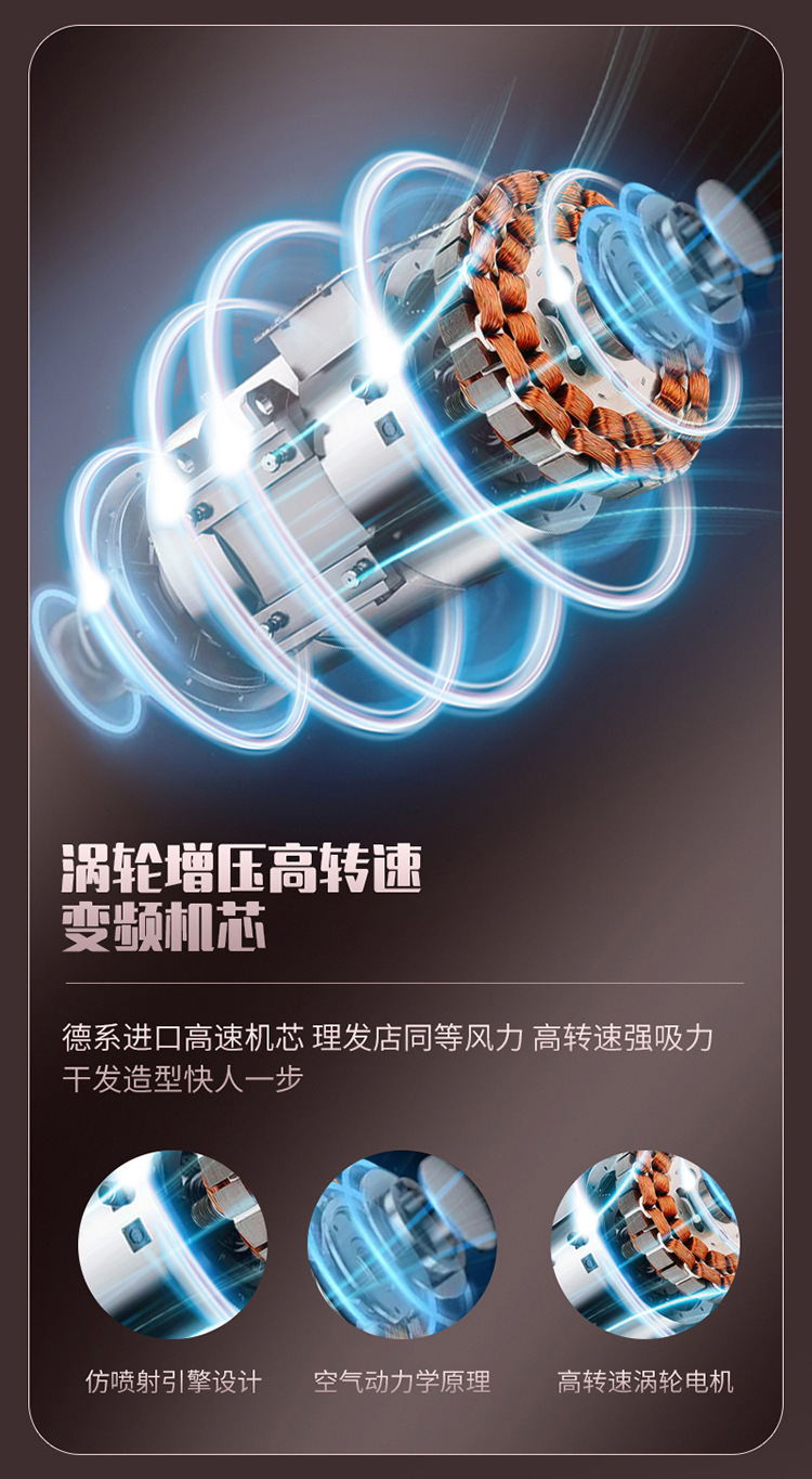 German hairstylist hair dryer, hair salon, high-power household strong air cooling, hot air, blue light negative ion hair care roll pic 9