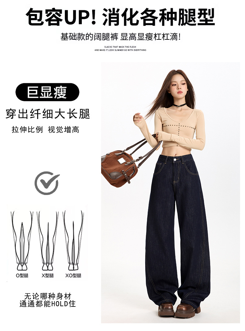 丹宁蓝色宽松廓形弯刀牛仔裤女2025年秋季新款高腰显瘦直筒阔腿裤详情6