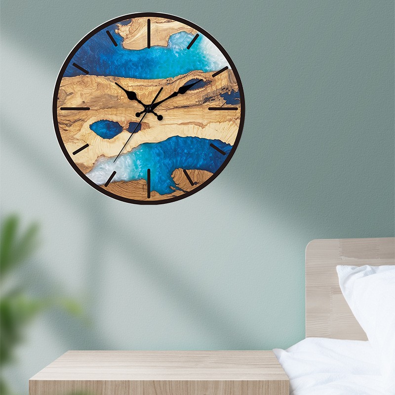 New Chinese-style, simple acrylic wall clock with wood grain texture, living room decoration wall clock, fashionable and silent clock pic 6