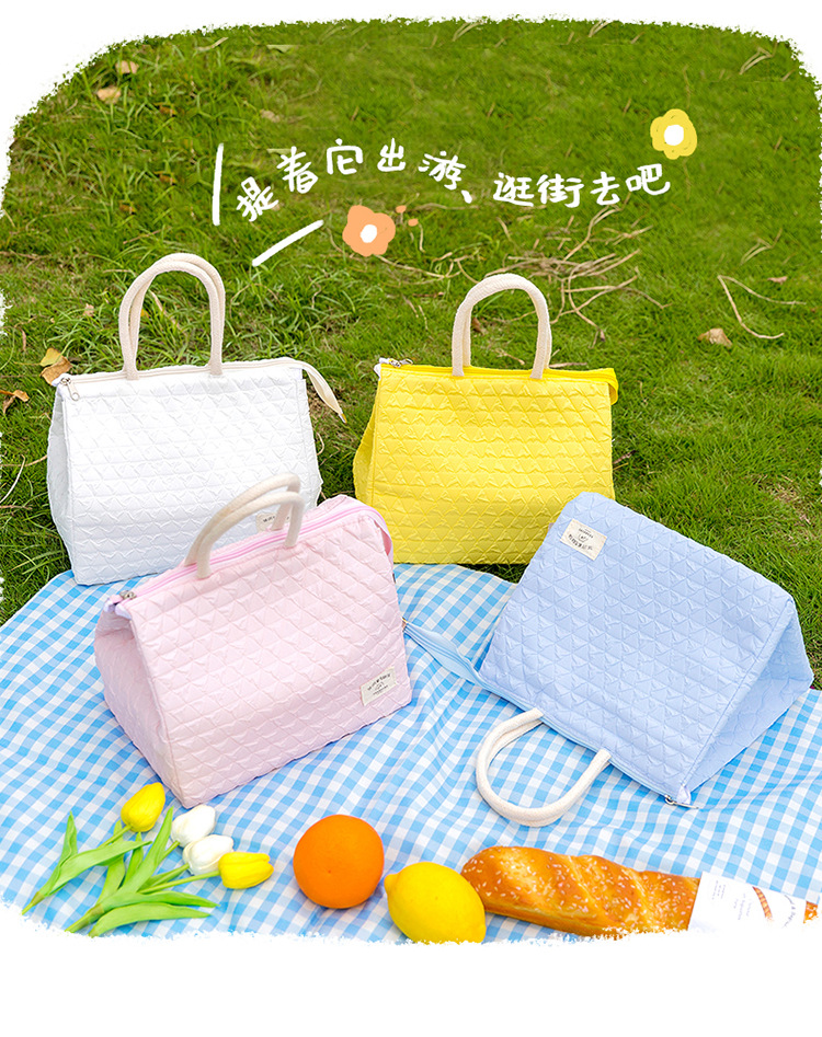 户外野餐大容量保温保冷包网红菱格纹拉链饭盒袋学生便当袋手提包详情7