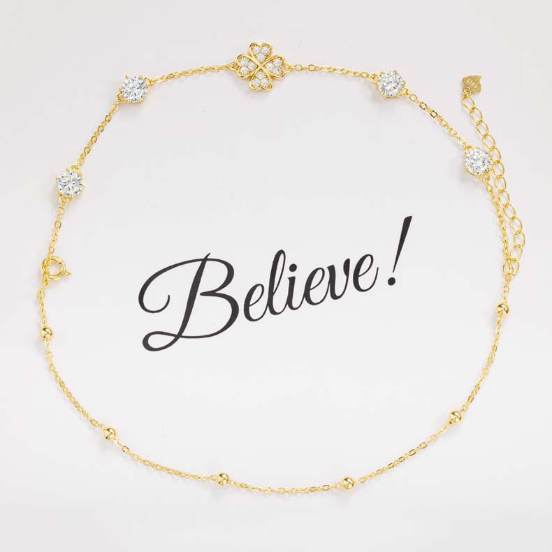 Zhuoheng Select S925 All-silver Clover 50-point Moissanite diamond bracelet, a light luxury and niche design bracelet chain pic 4