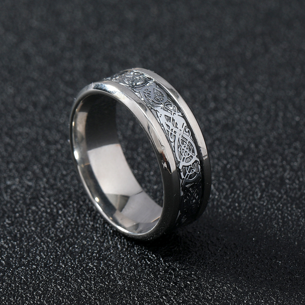 跨境热卖新品锈钢多色饰品 龙纹 龙片欧美时尚男士戒指源头厂家详情5