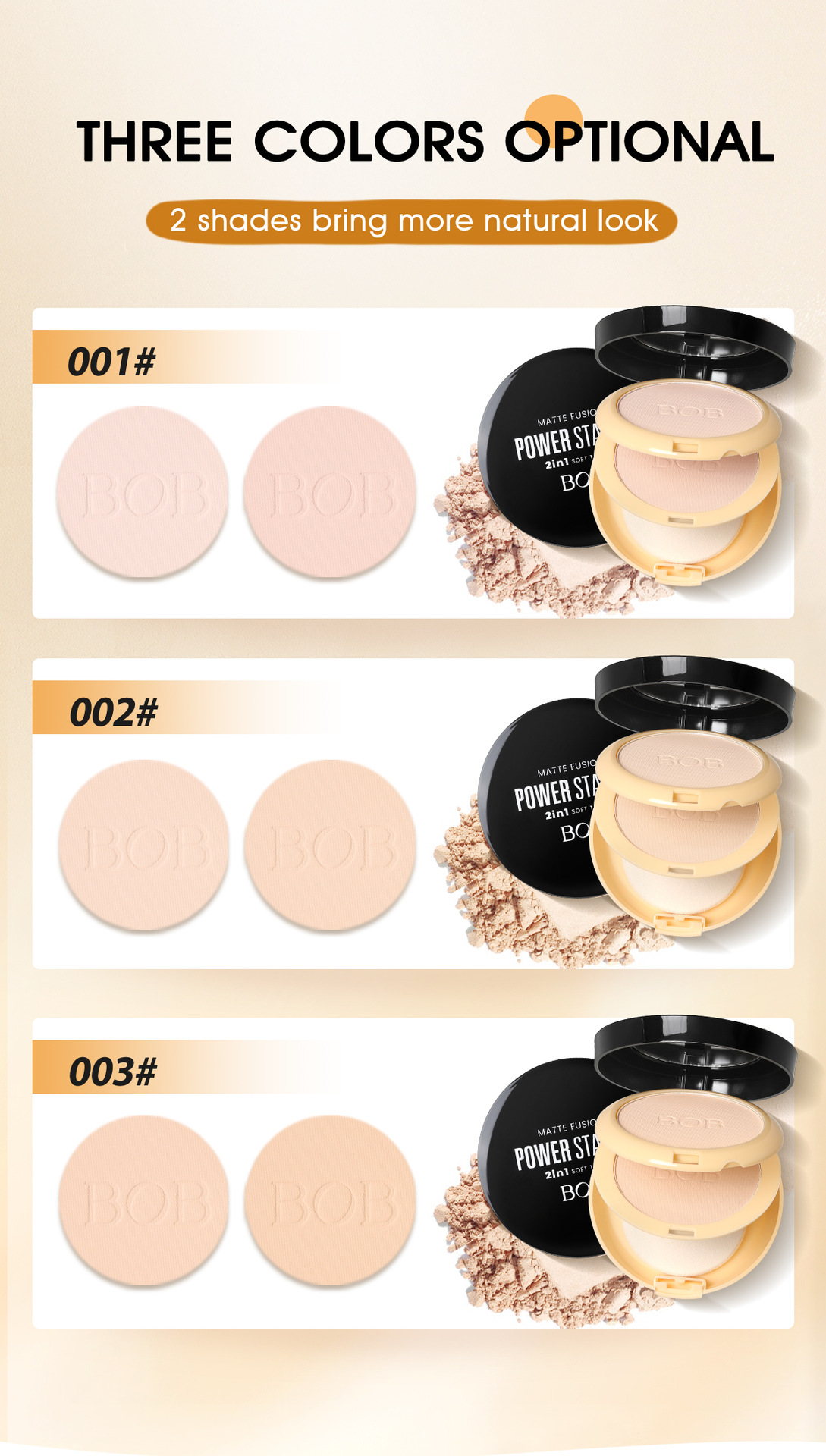 Cross-border bob Light-sensing Constant Color Setting Powder Compact is waterproof, oil-control, moisturizing, long-lasting, concealer and does not smudge, brightening the skin in daily life pic 6