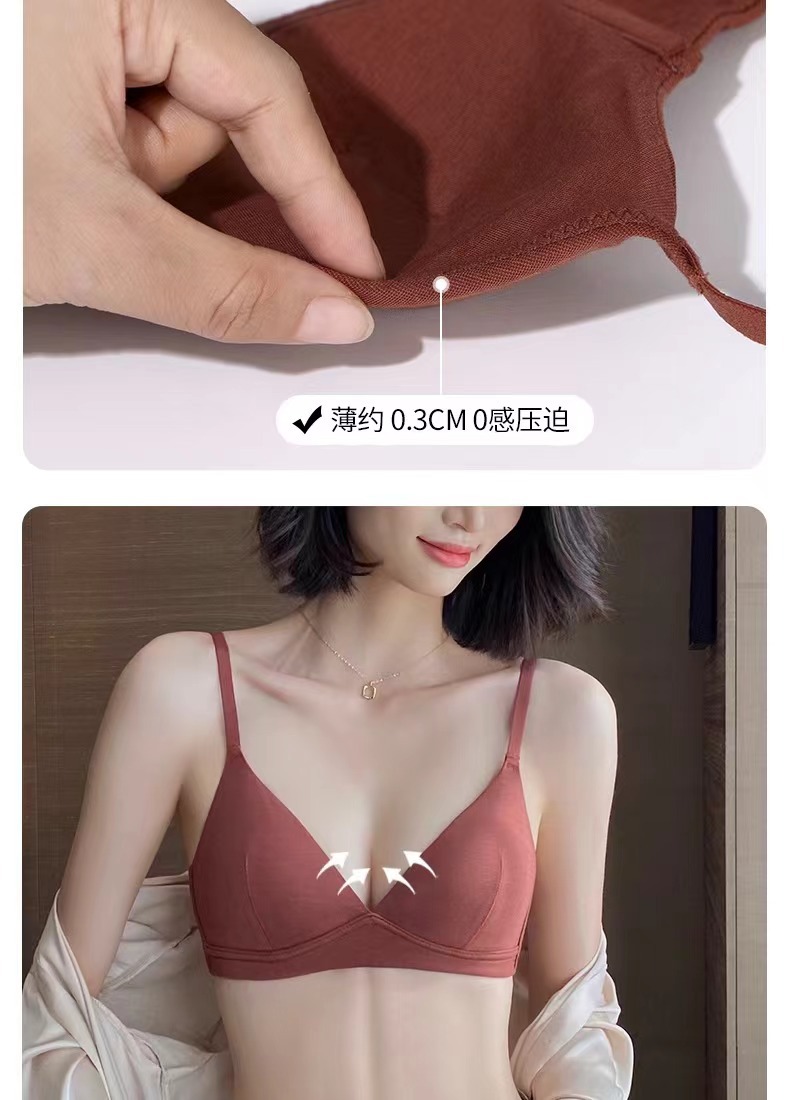 法式三角杯内衣女薄款小胸平胸不空杯文胸本命年红色新娘结婚胸罩详情5