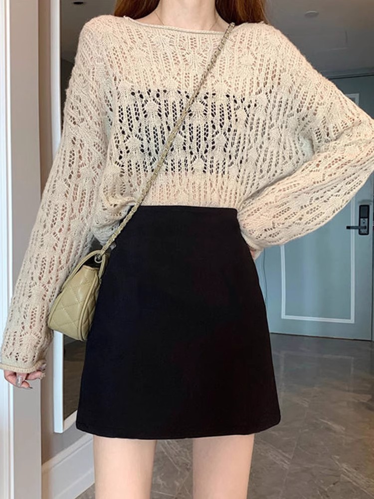 黑色毛呢短裙A字裙女秋冬胖mm大码梨形高腰显瘦遮肚子包臀半身裙详情6