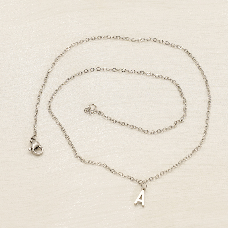 A new cross-border stainless steel necklace with 26 English letters from Europe and America, featuring a fashionable and simple letter pendant and collarbone chain pic 14
