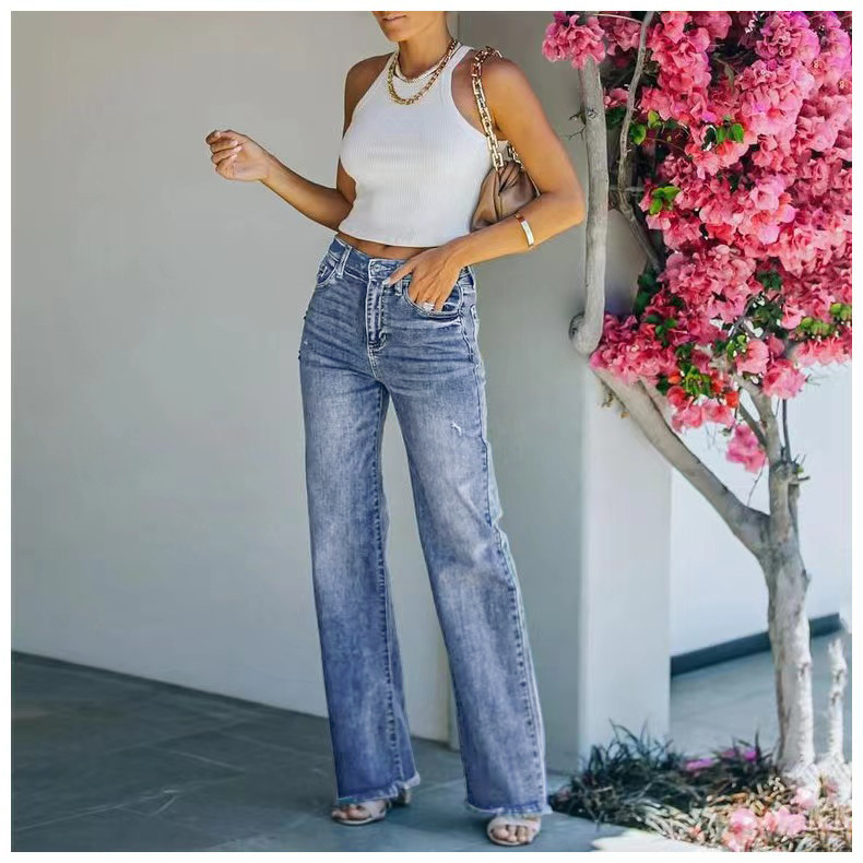 Independent Station Foreign Trade 2023 Amazon Stylish Autumn/Winter New Casual Long Pants, slightly flared washed jeans for women pic 5