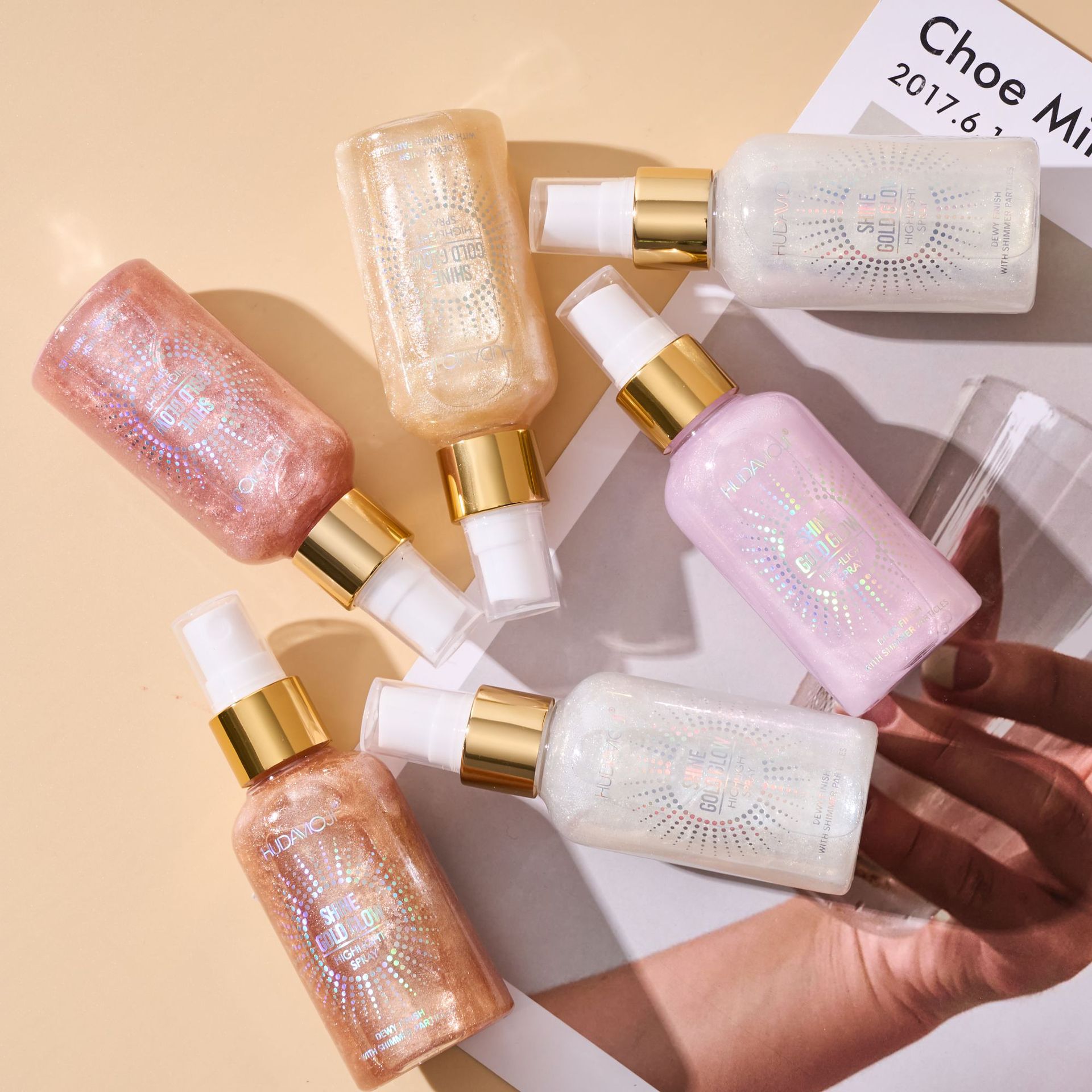 HUDAMOJI Highlight Spray Facial and body brightening Pearlescent Fine Shimmering sand-like Highlight Liquid Cross-border makeup from Europe and America pic 4
