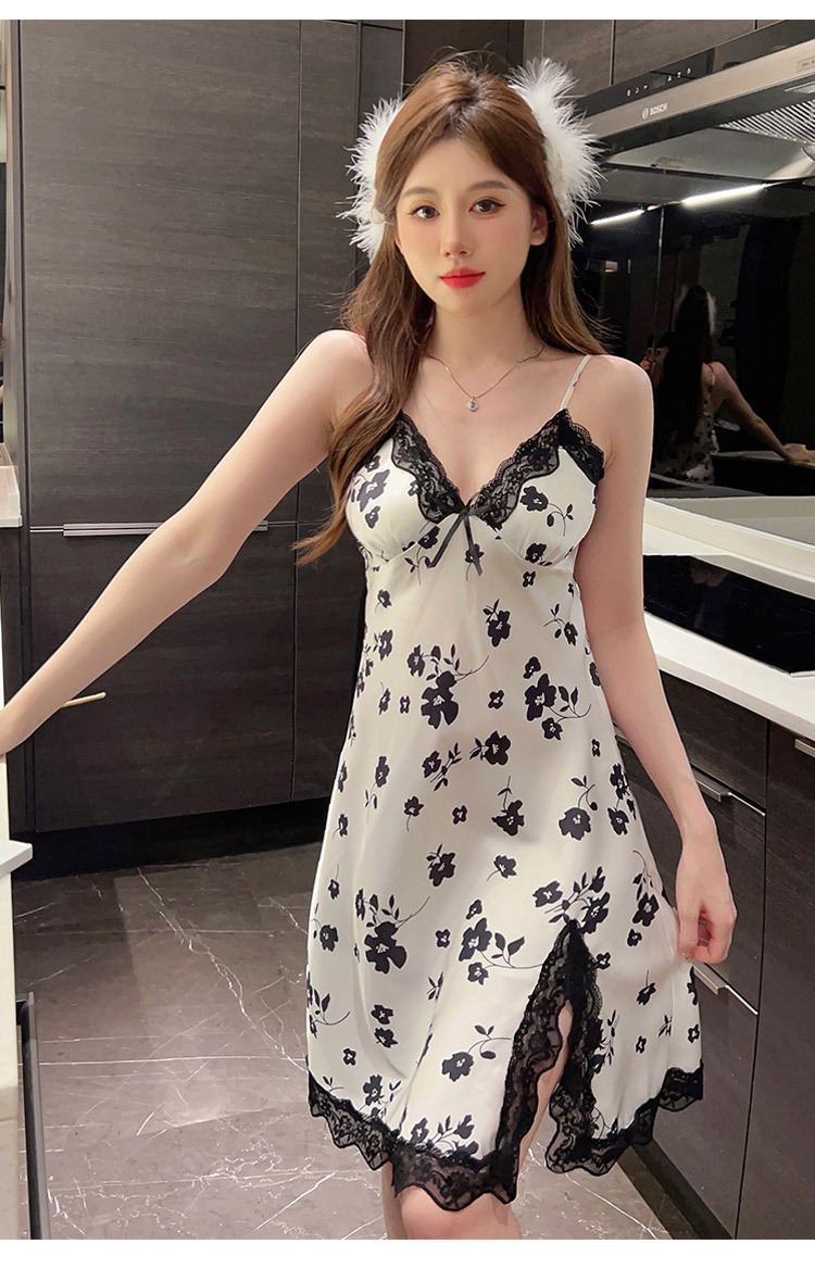 2023新款性感睡裙女士夏季吊带冰雪丝睡衣ins印花纯欲睡衣带胸垫详情22
