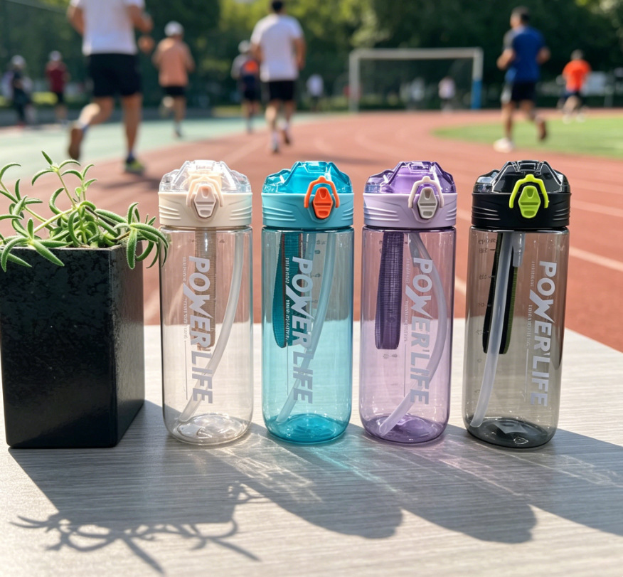 New portable plastic water cup with scale, large-capacity sports water bottle, and fitness space cup for male and female students pic 1