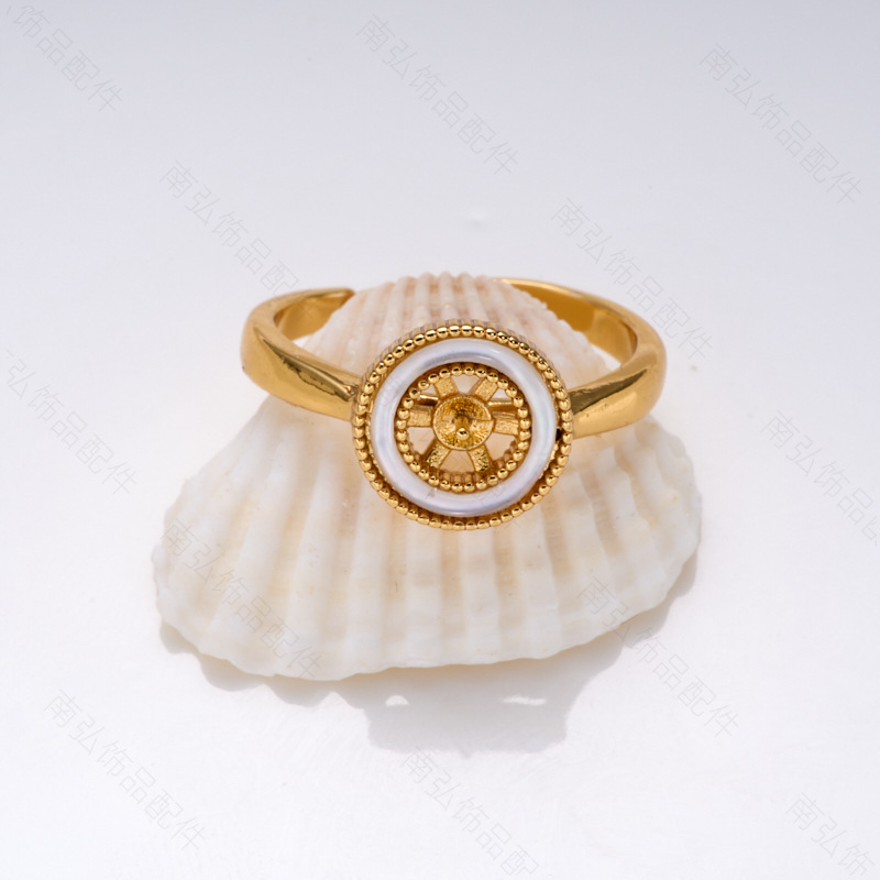 Pearl ring, earneedle pendant, three-piece set, empty stand, round setting, natural mother-of-pearl, high-end DIY light luxury accessory pic 8