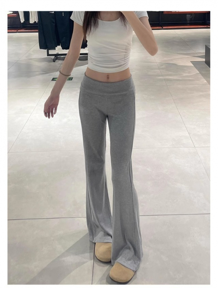 灰色翻腰微喇叭裤女夏季薄款垂感裸感云朵裤小个子显瘦休闲运动裤详情16