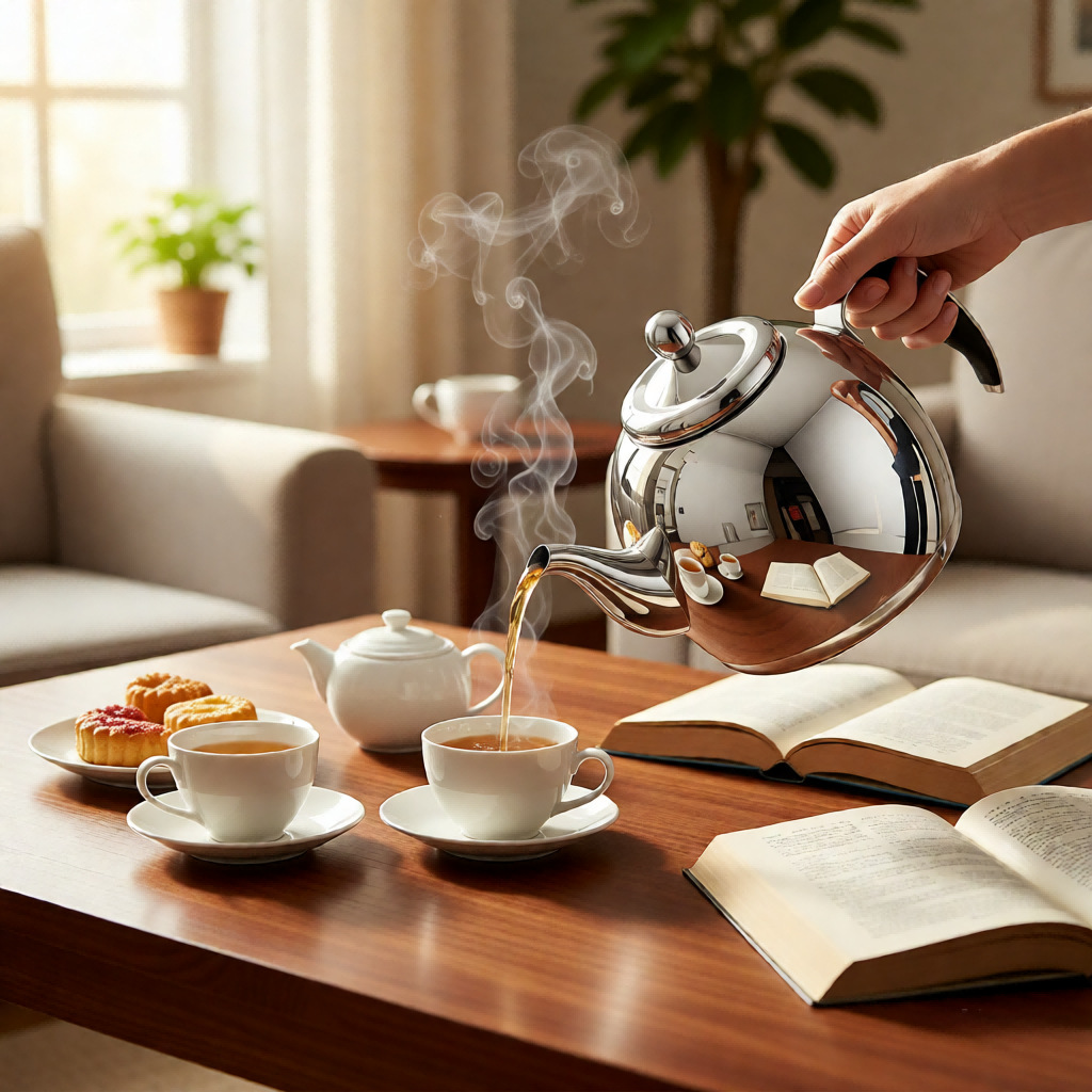 Household stainless steel teapots for tea brewing, restaurants with tea strutters, tea kettles, hotels and restaurants, water kettles, planetary mother and child kettles pic 2