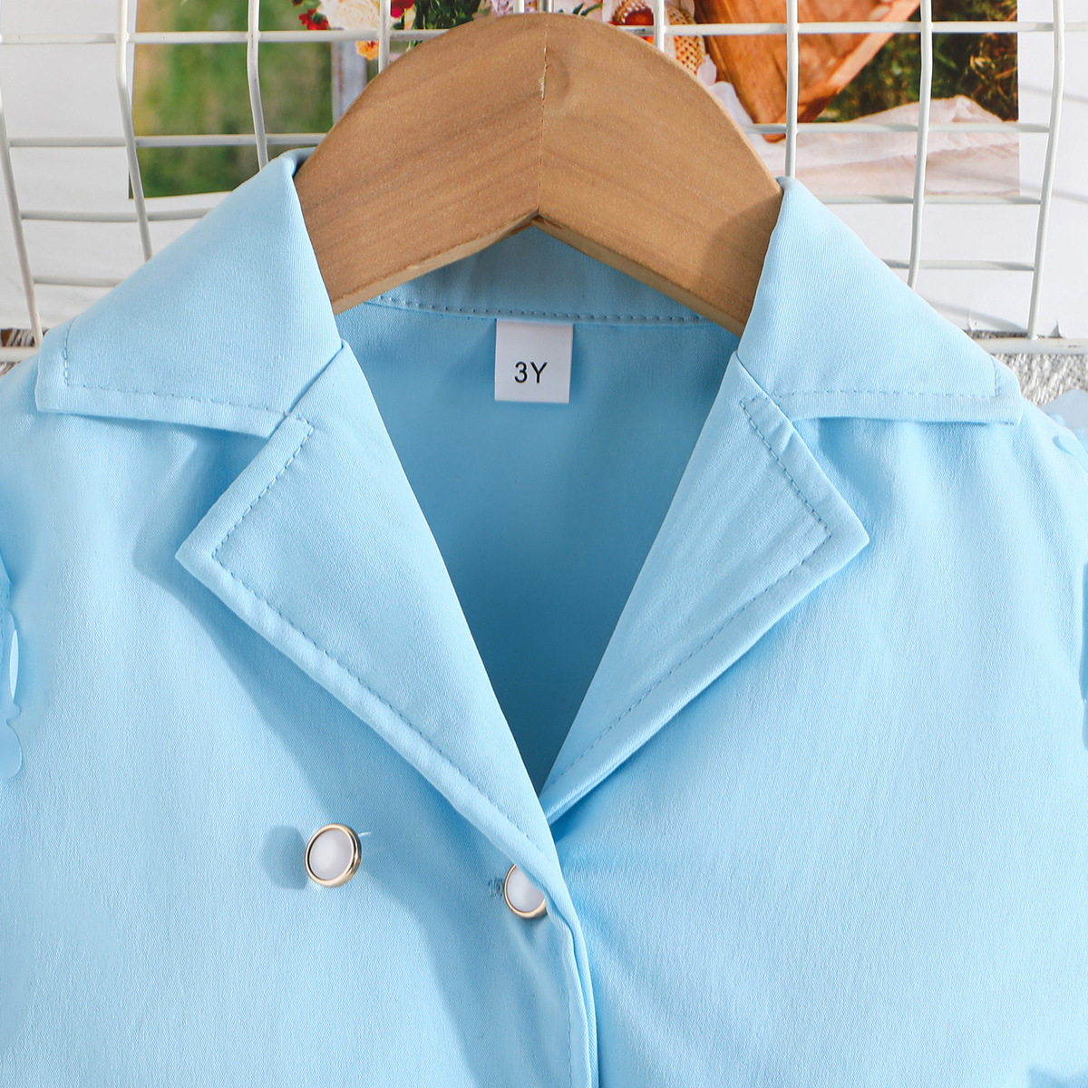 跨境专供—女童春秋装 时尚甜美风儿童套装 精致蕾丝袖西装两件套详情13