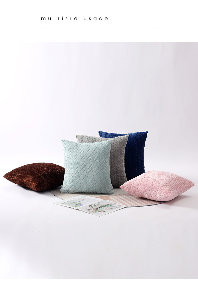 Flannel leaf pillowcase, InS-style wheat ear embossed pillow, office bedroom waist pillow, living room sofa cushion pic 11