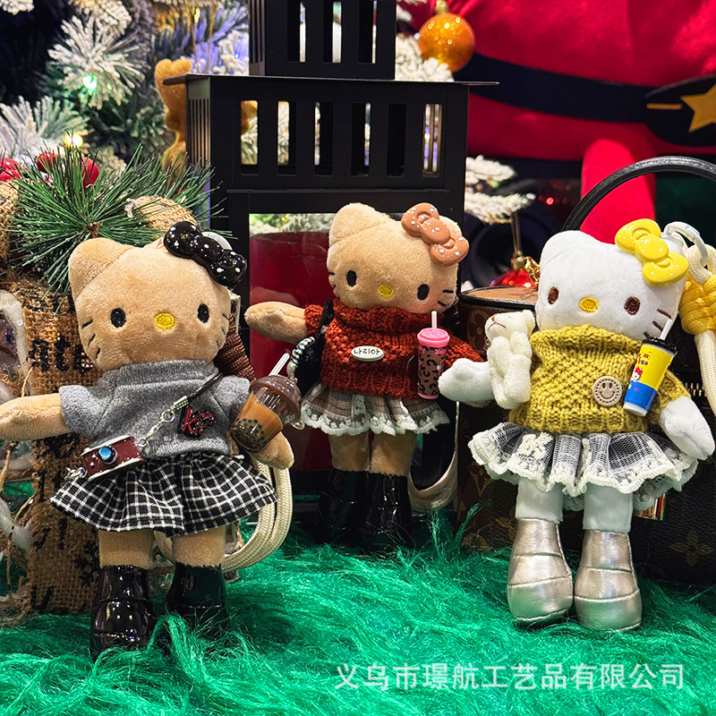 网红新款高级感长腿kt钥匙扣美拉德系超美原创黑皮Kitty包包挂件详情9