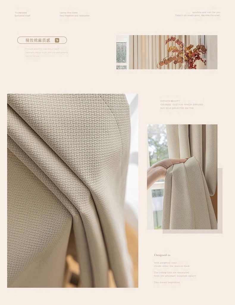 Double-sided rice-grain cotton matcha green cotton linen curtains, fully light-blocking modern light-blocking curtain fabric for bedrooms, balconies and living rooms pic 24