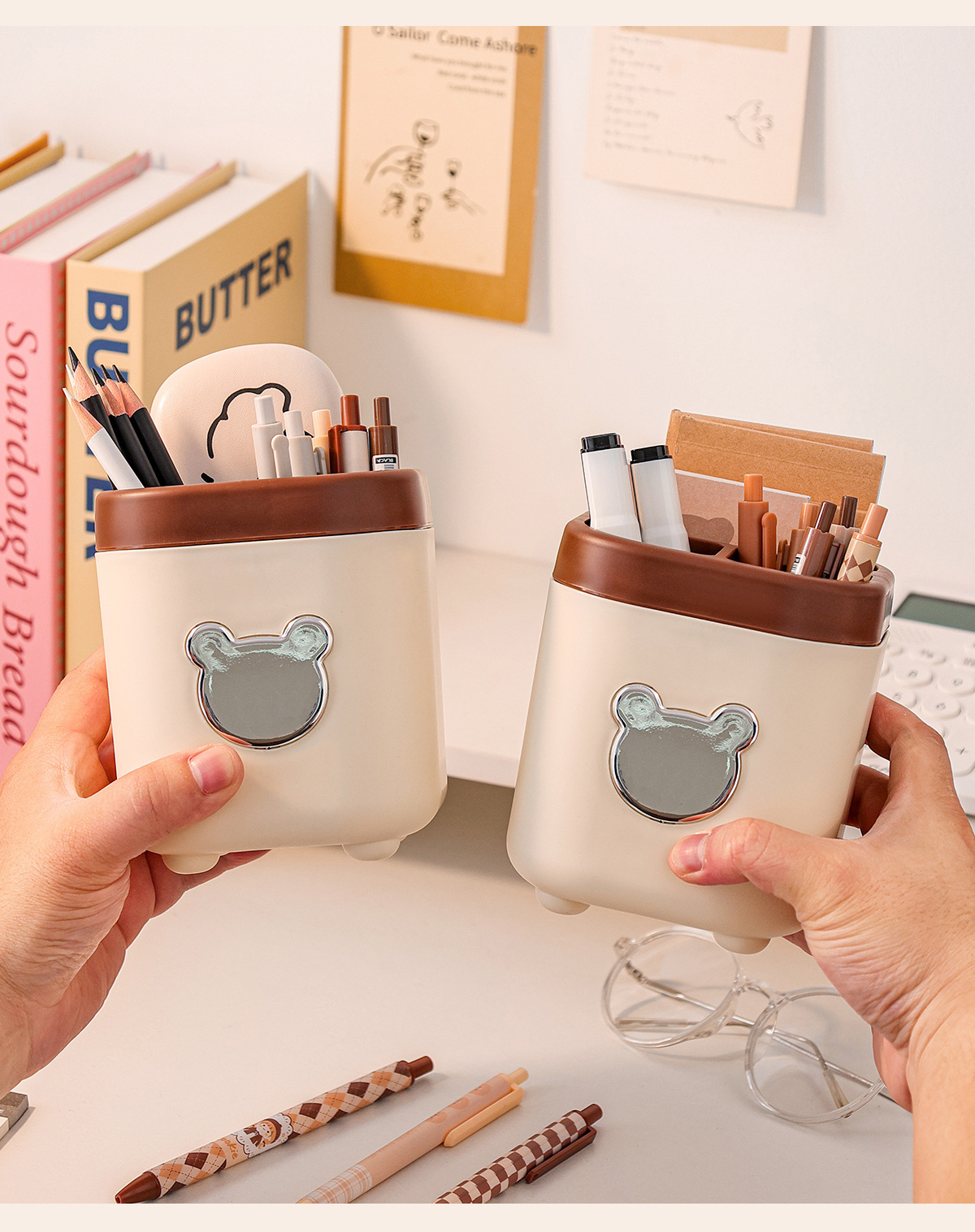 可爱卡通多功能笔筒办公桌面收纳盒学生文具整理架置物架摆件详情11