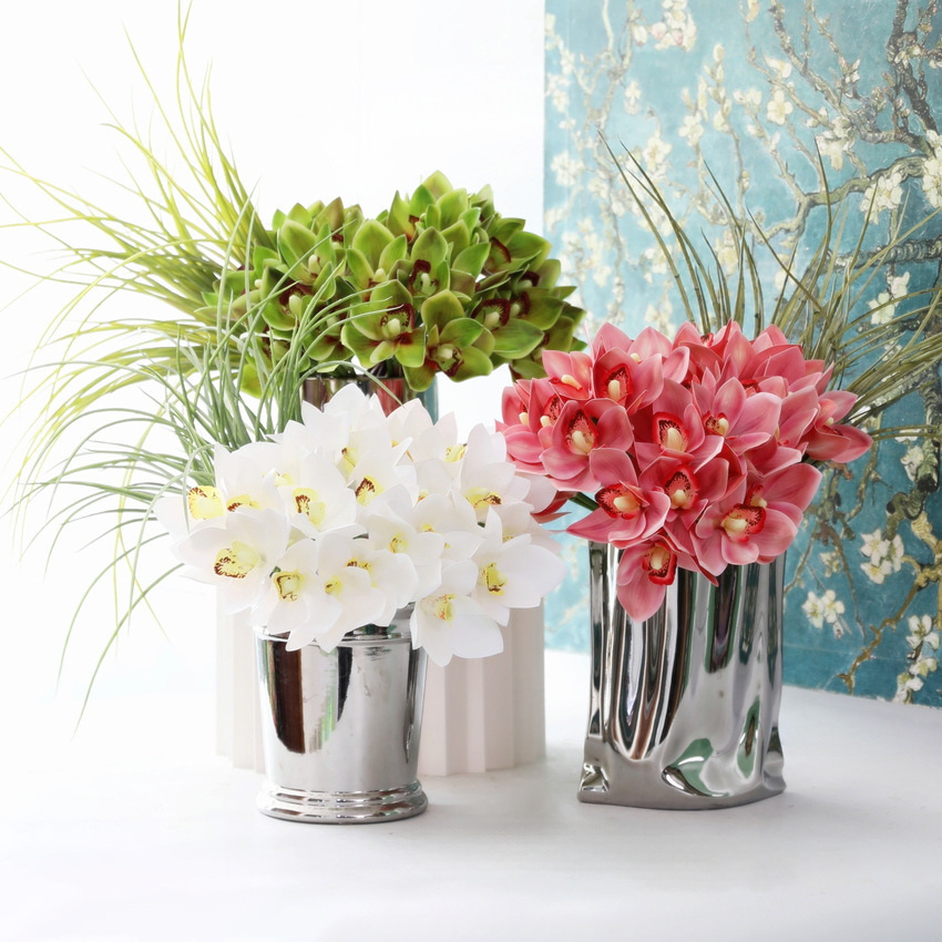 Hui LAN Flower Art: 6-head 3D printed hand-held fabric orchid bouquet, wedding decoration, hand-held bouquet, home simulation flower art, simulation plant orchid flower accessories pic 9