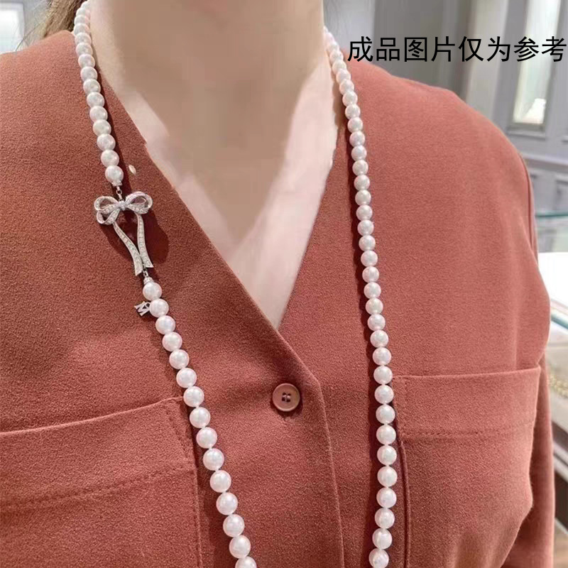 保色14K包金镶锆石蝴蝶结珍珠项链毛衣链连接扣吊坠手工串珠配饰详情3